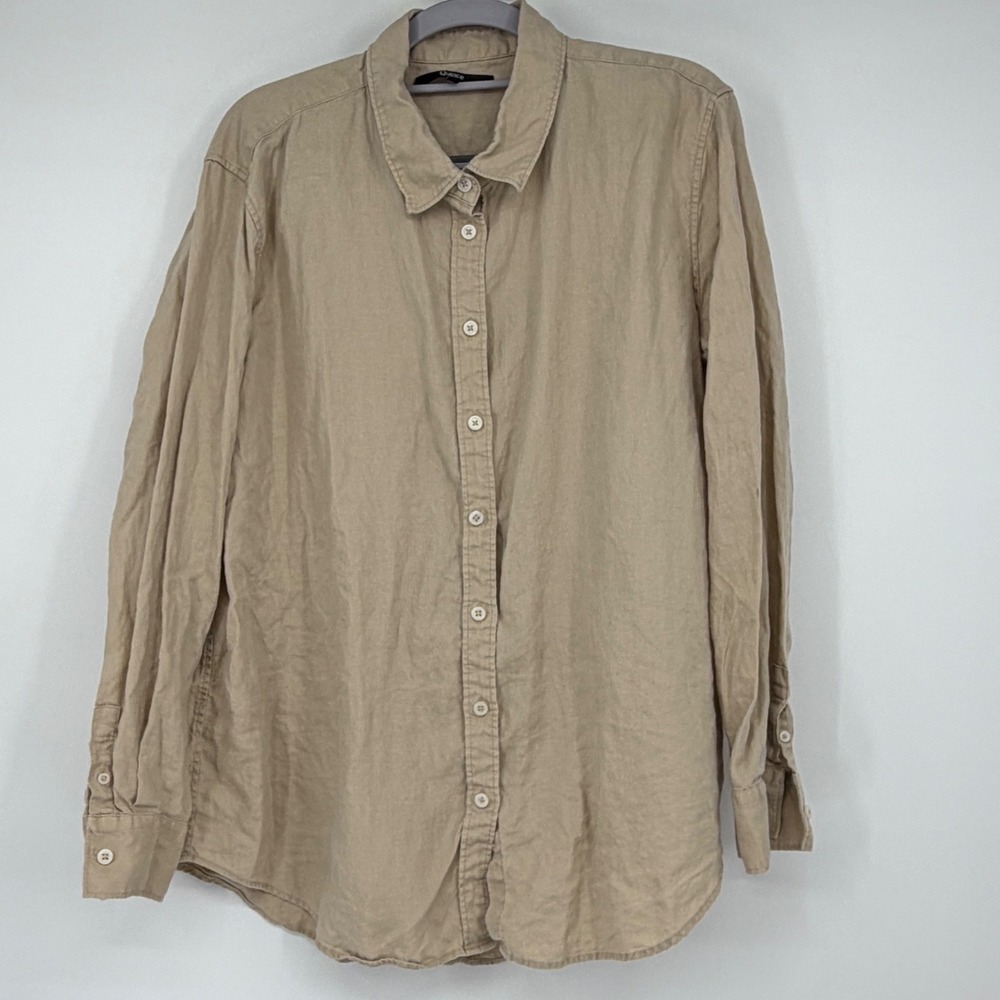 Quince 100% Linen Long Sleeve Button Up Shirt Tan Beige XL Minimalist